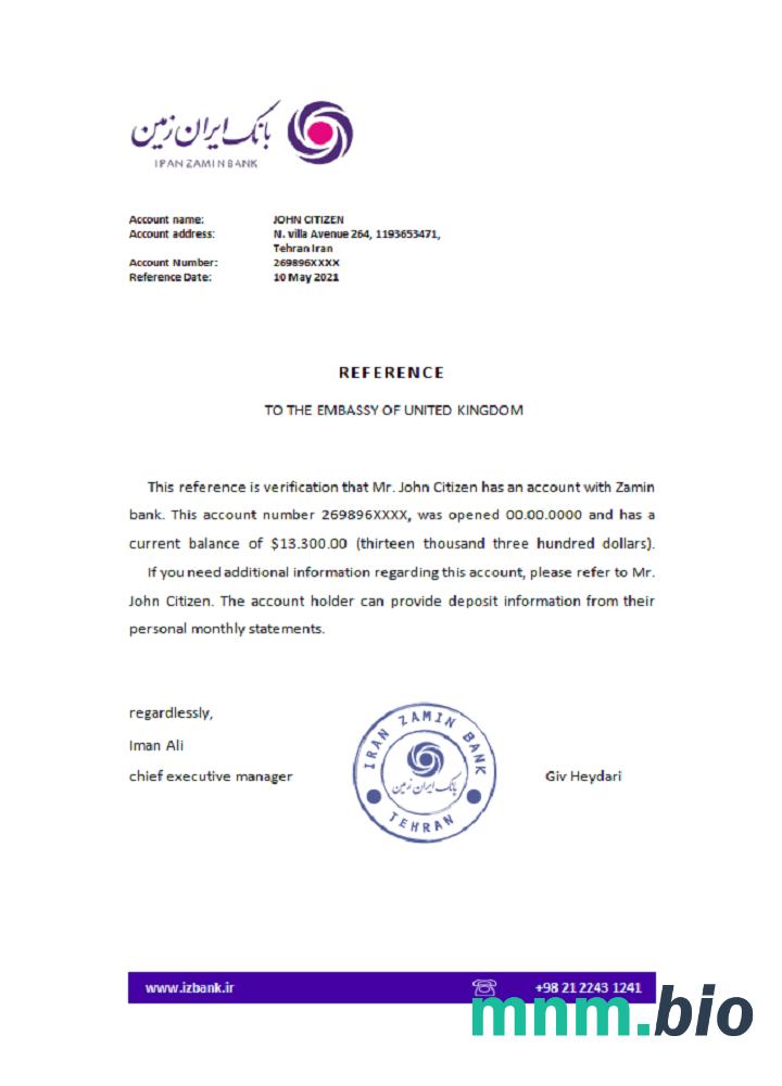 Przykład linku do banku Iran Zamin w formatach Word i PDF